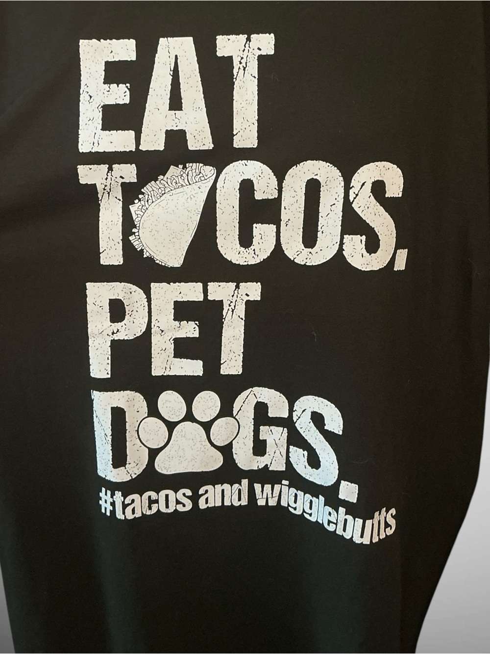 Eat Tacos Pet Dogs Graphic T-Shirt Women’s Large Black Novelty Tee